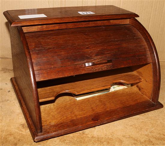 Oak tambour desk cabinet